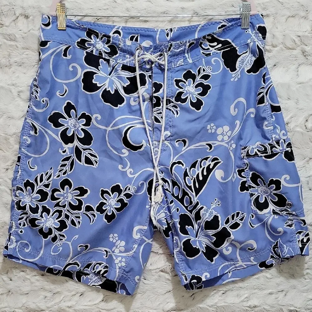 J. Crew Light Blue Floral Swim Board Shorts Mens Sz 36, Beach, Surfercore
